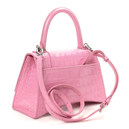 Balenciaga Shiny Calfskin Crocodile Embossed Small Hourglass Top Handle Bag Candy Pink 3 of 11