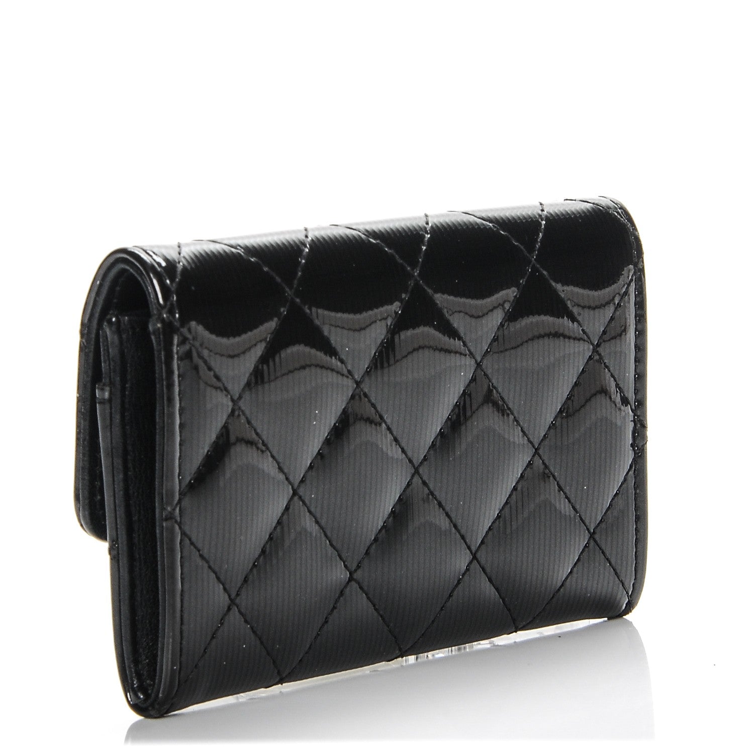 Chanel Striated Patent Quilted Card Holder Grey 3 of 7