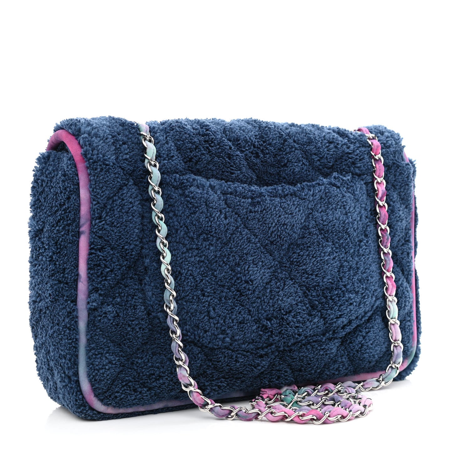 Mixed Fibers Quilted Large Flap Bag Navy Blue