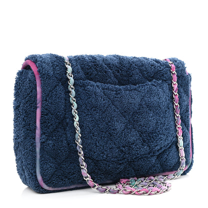 Chanel Mixed Fibers Quilted Large Flap Bag Navy Blue 3 of 10