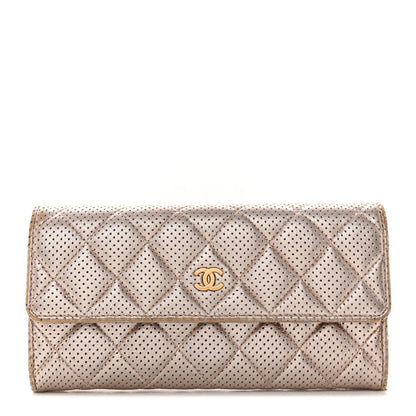 Chanel Metallic Perforated Lambskin Quilted Large Gusset Flap Wallet Light Pink 1 of 15