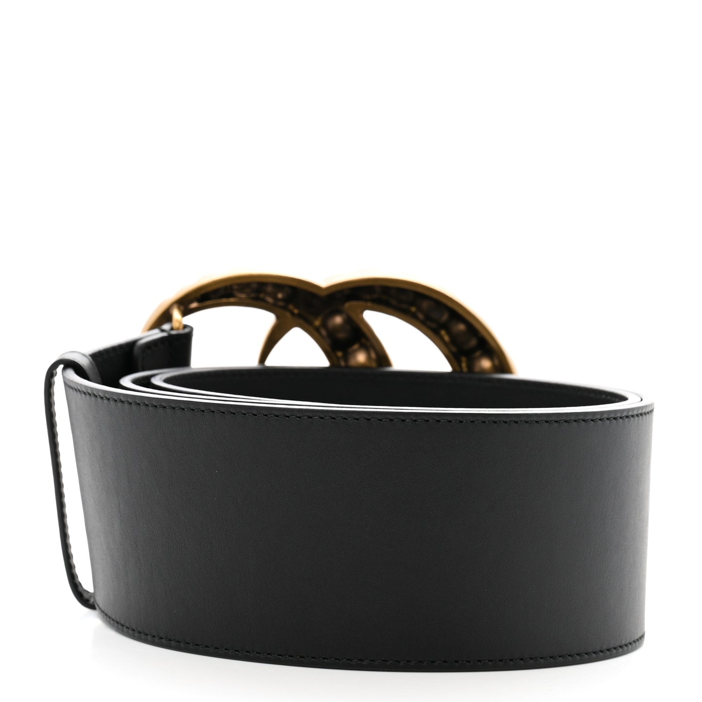 Moon Calfskin Pearl Double G 70mm Belt 90 36 Black Cream