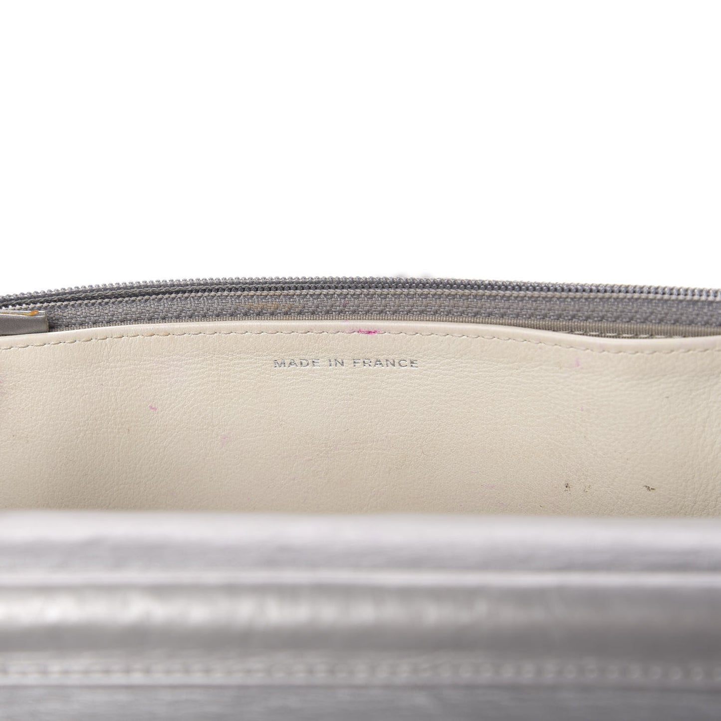 Metallic Aged Calfskin Quilted Wallet On Chain WOC Silver