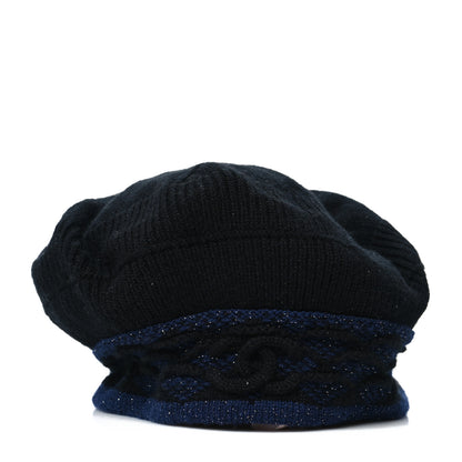 Chanel Cashmere Blend CC Beret Black Navy 4 of 8