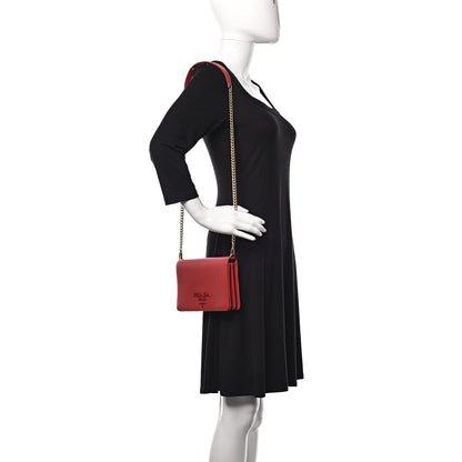 Prada Saffiano Lux Chain Wallet Fuoco 2 of 8