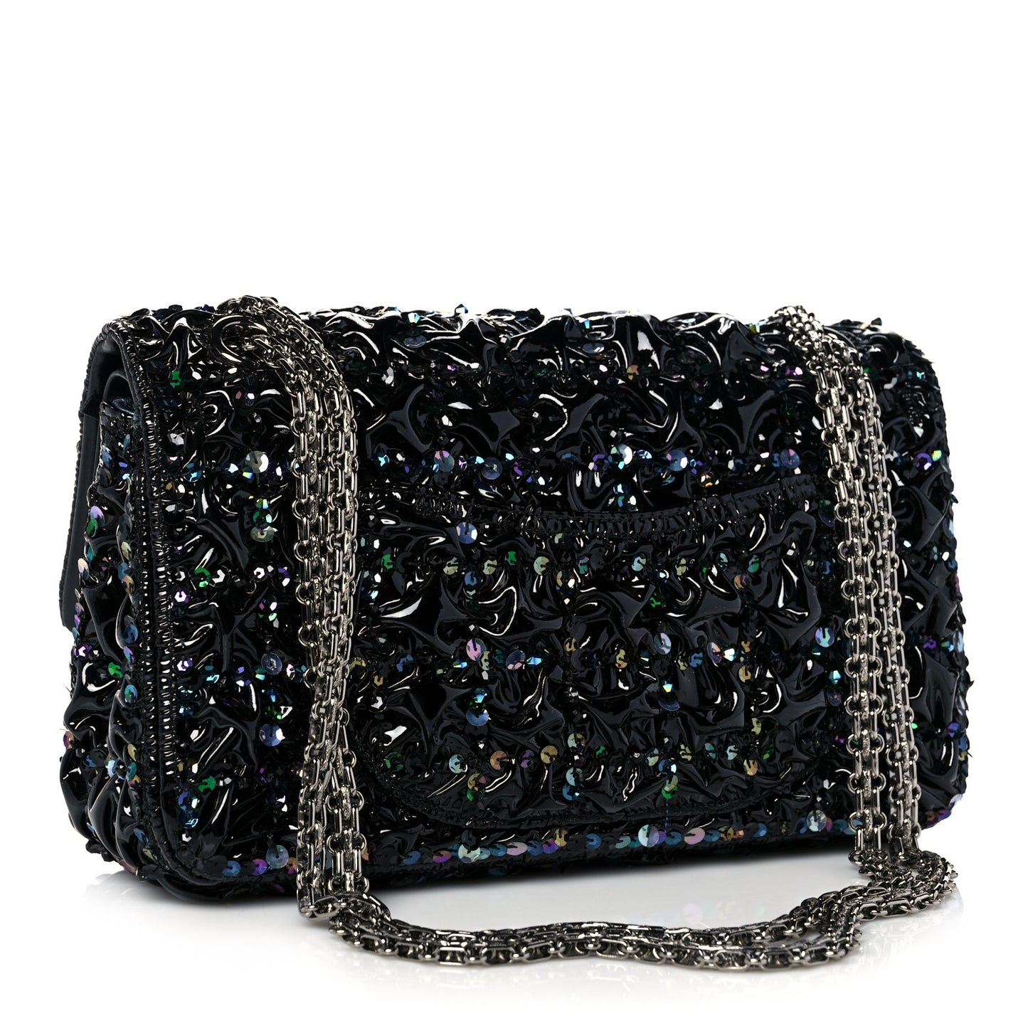 Patent Sequin Crystal Ruched 2.55 Reissue 225 Flap Black