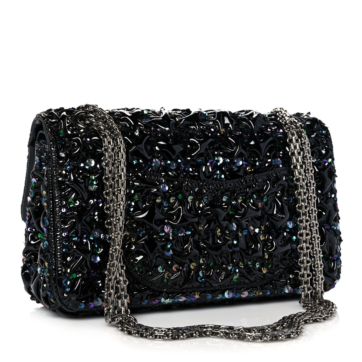 Chanel Patent Sequin Crystal Ruched 2.55 Reissue 225 Flap Black 3 of 10