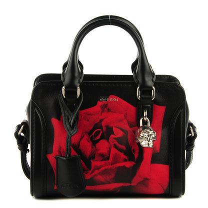Alexander McQueen Calfskin Rose Printed Mini Padlock Satchel Black 1 of 8