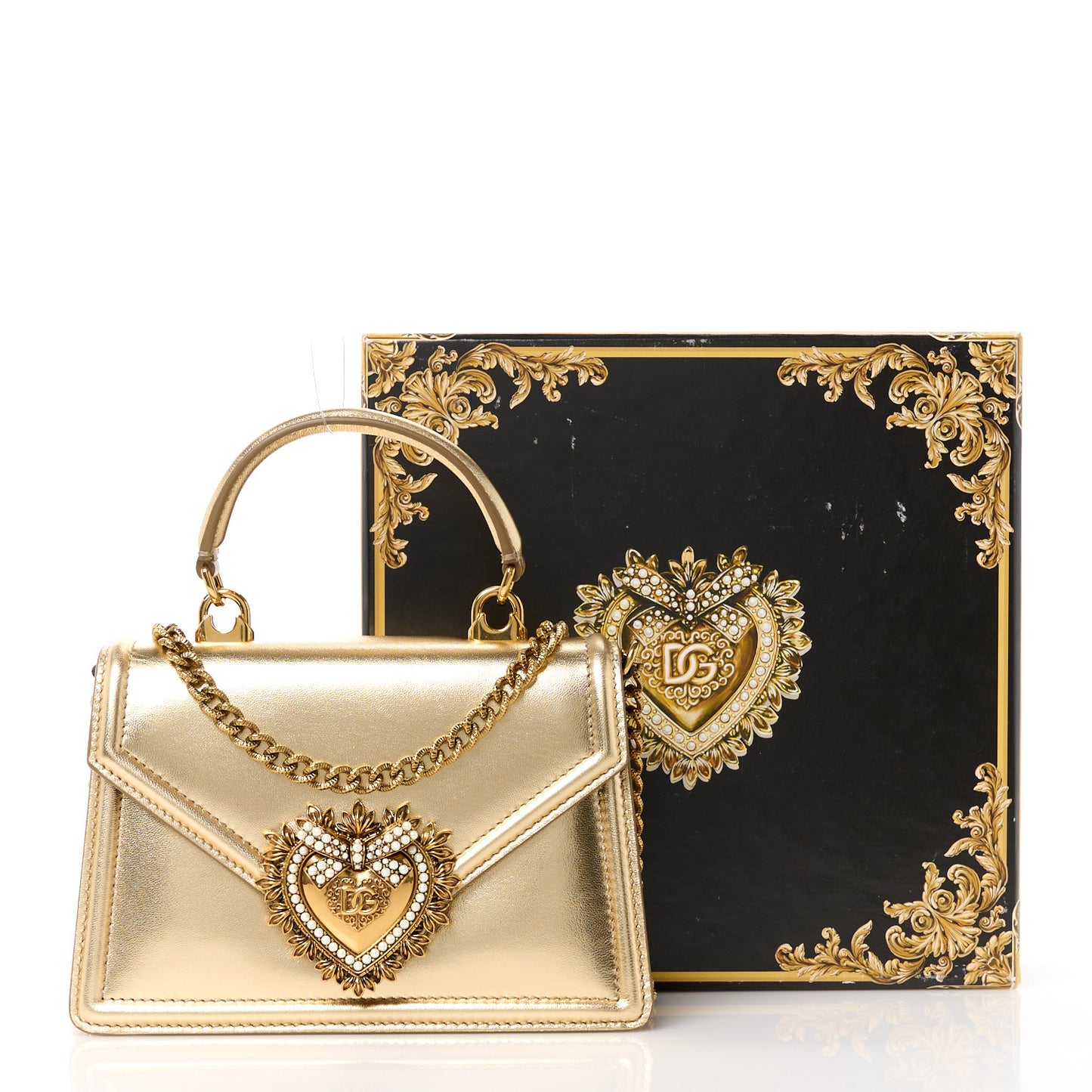 Metallic Nappa Small Devotion Envelope Top Handle Bag Gold