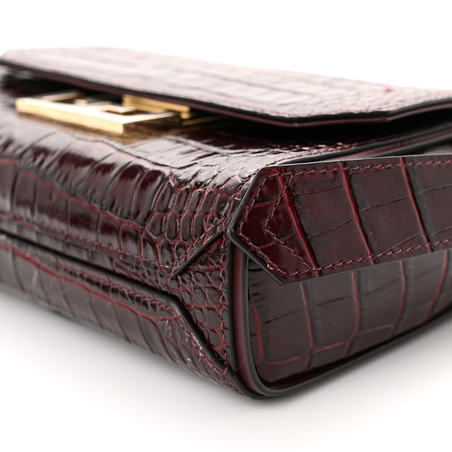Calfskin Crocodile Embossed Eden Mini Top Handle Burgundy