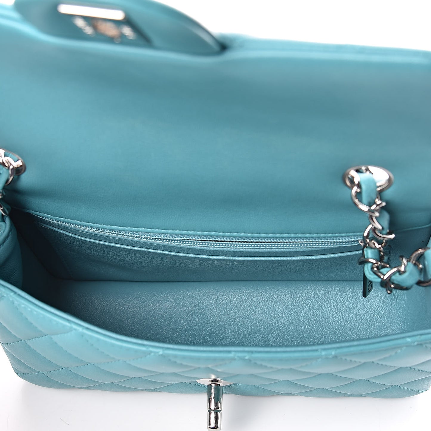 Lambskin Quilted Mini Rectangular Flap Turquoise