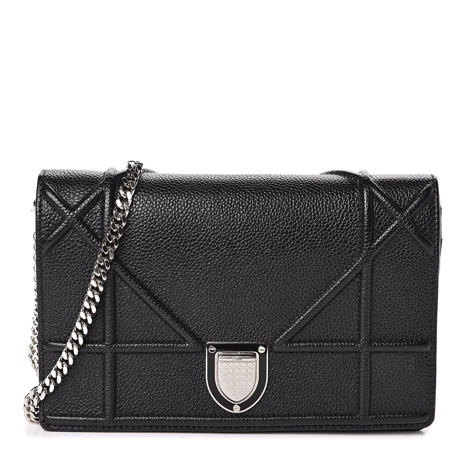 Christian Dior Grained Calfskin Diorama Wallet on Chain Pouch Black 1 of 10