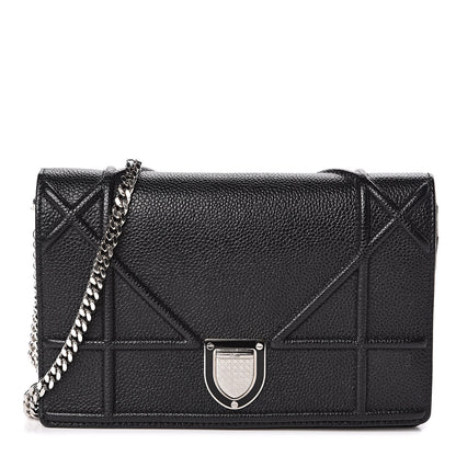 Christian Dior Grained Calfskin Diorama Wallet on Chain Pouch Black 1 of 10