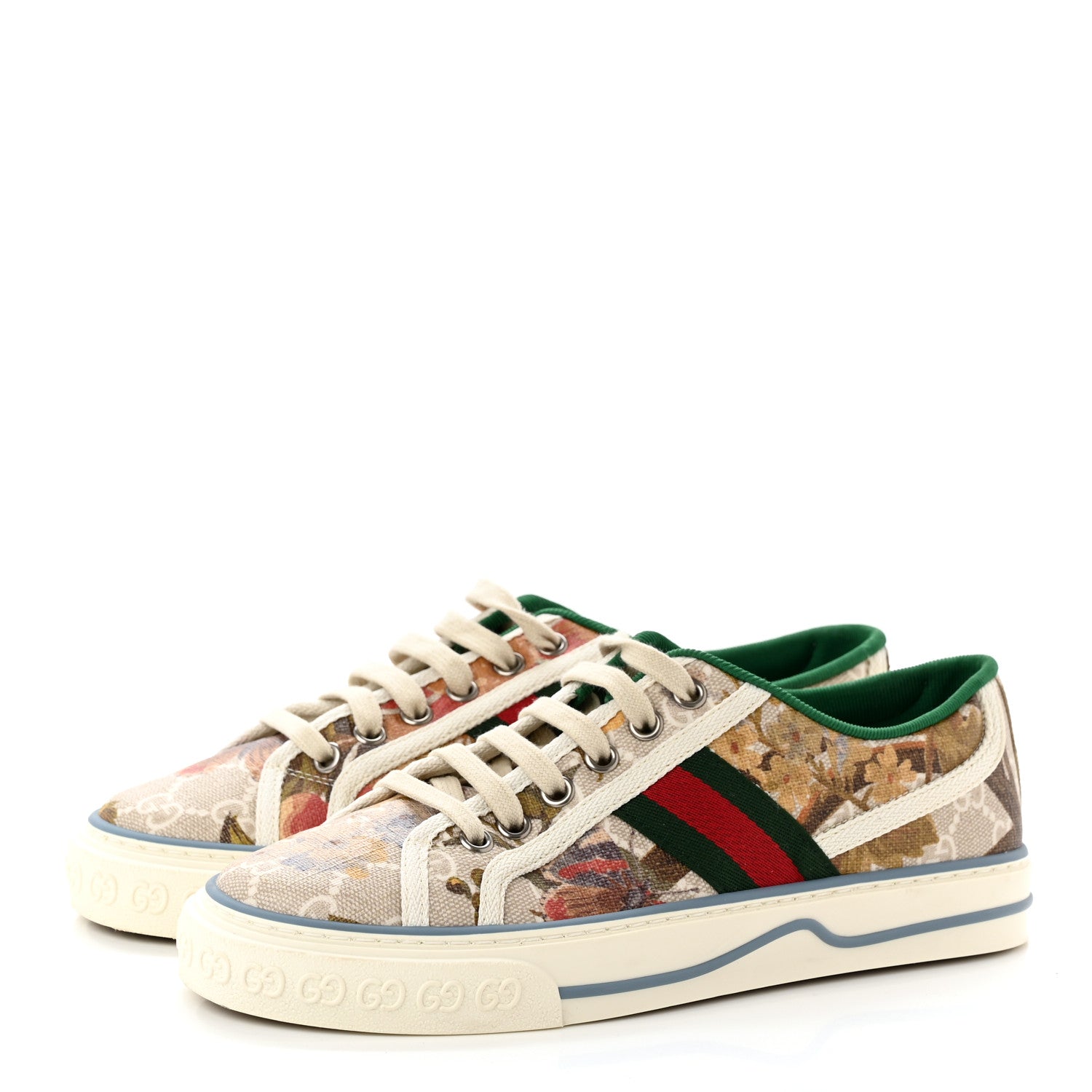 Gucci GG Supreme Monogram Water Flora Web Womens 1977 Tennis Sneakers 36 Beige White Multicolor Mystic White 3 of 8