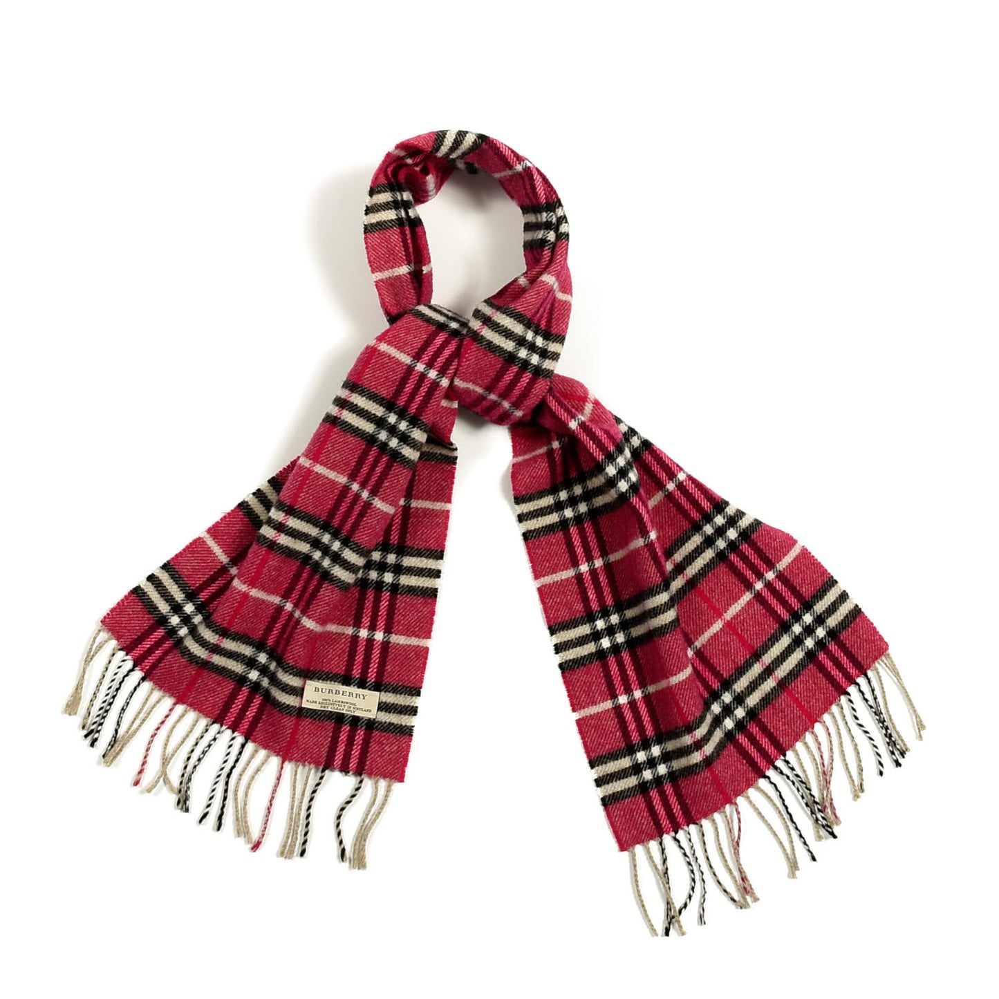 Lambswool Check Fringe Scarf Pink