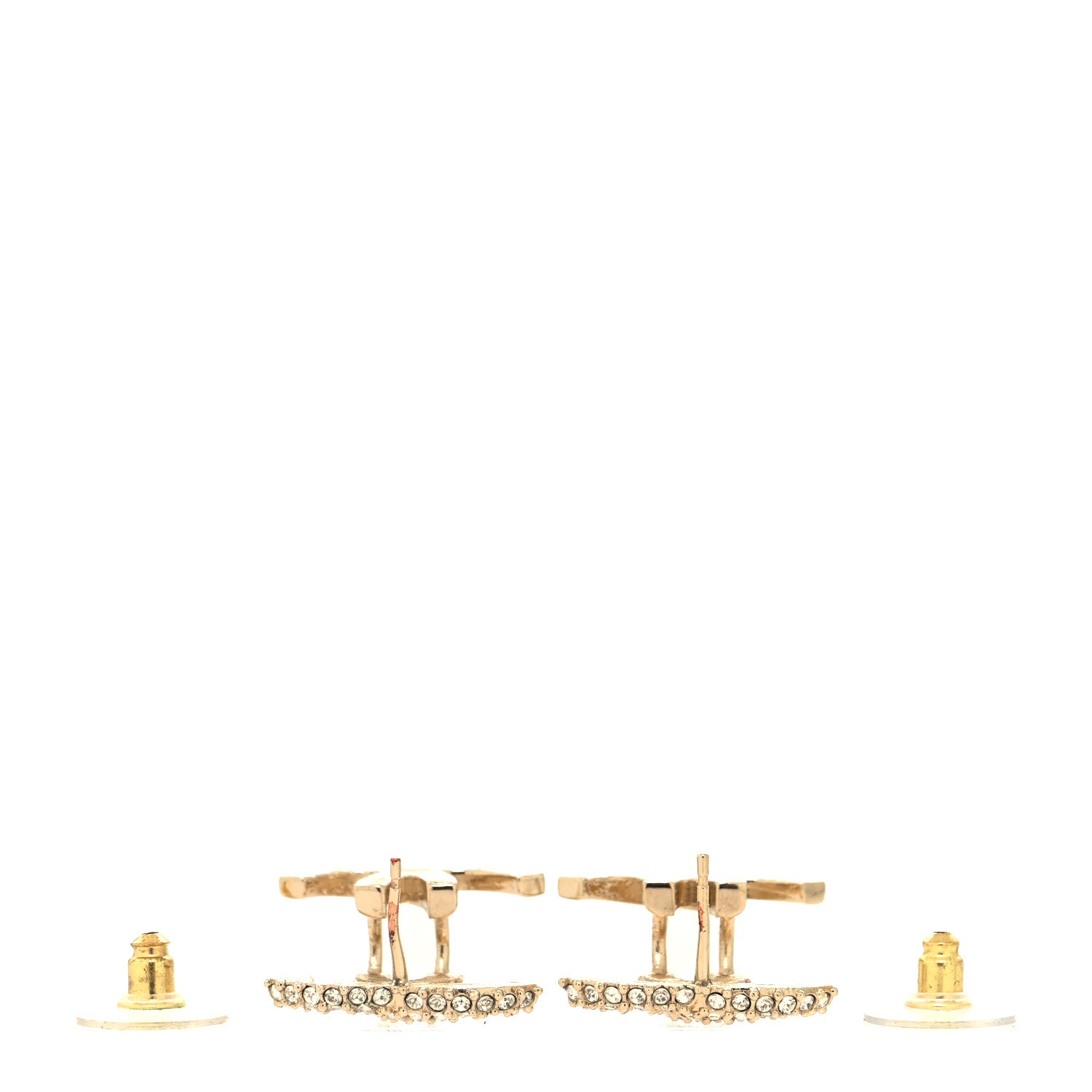 Chanel Metal Crystal Bead CC Earrings Gold 3 of 4