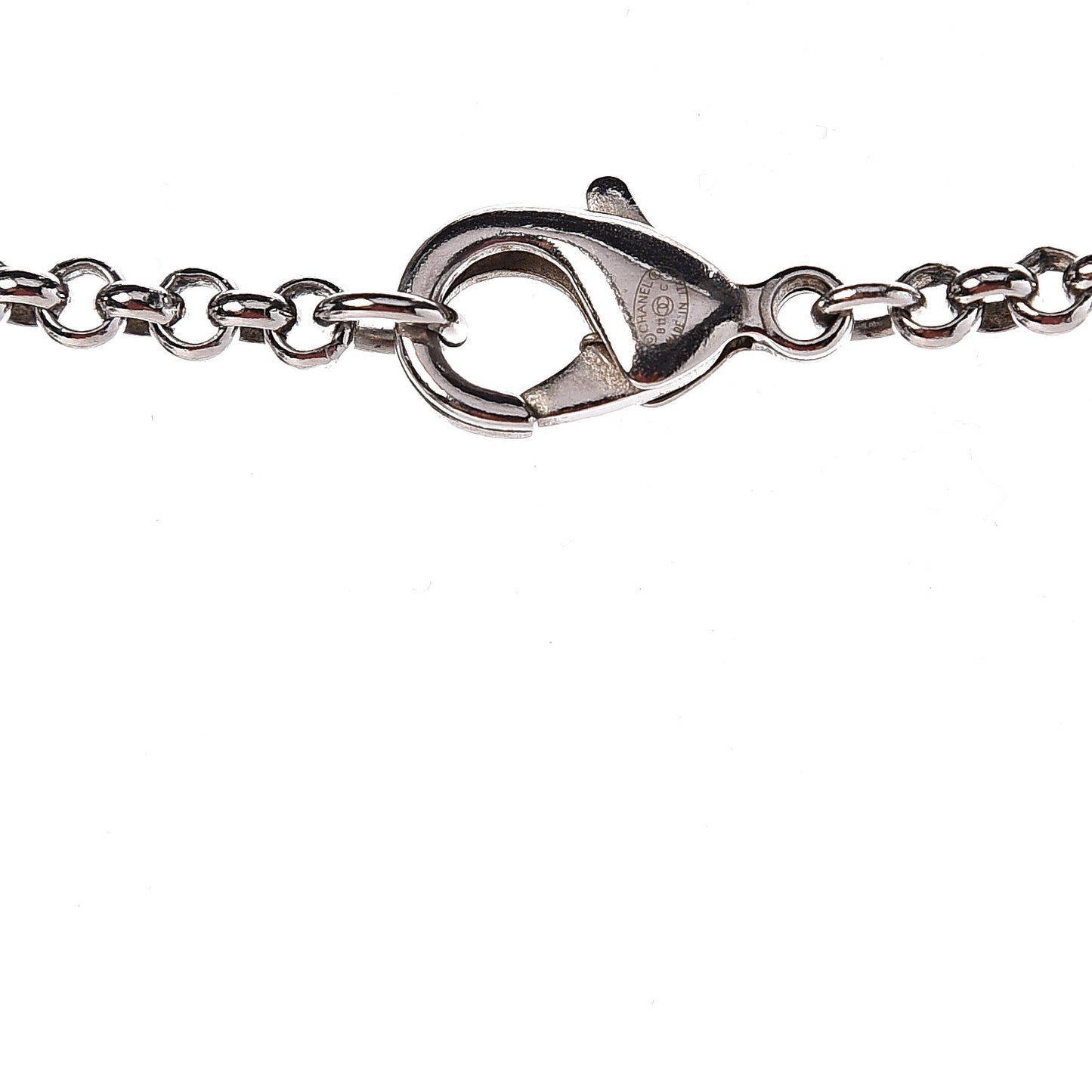 Pearl Bead Enamel CC Long Necklace Black Silver