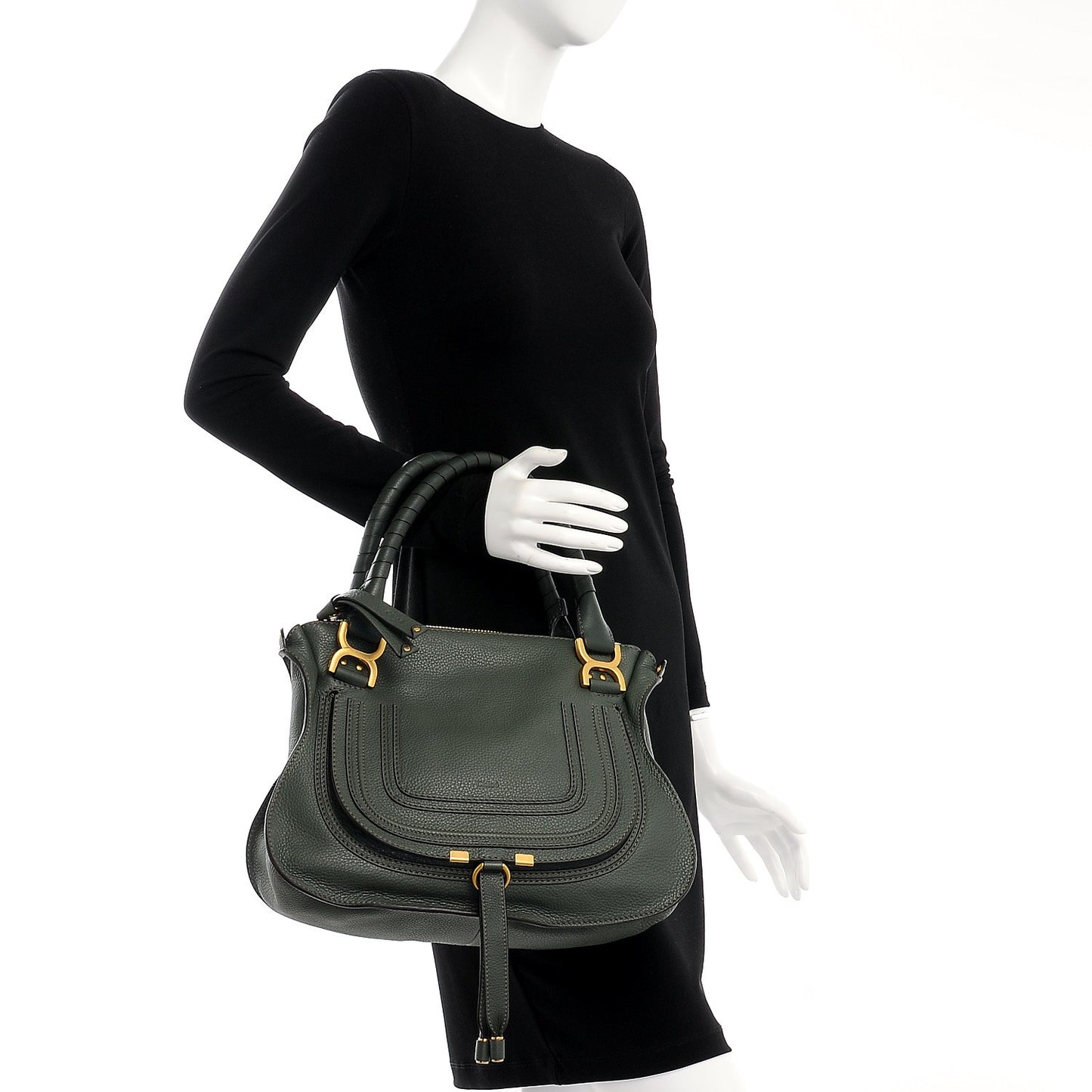 Calfskin Medium Marcie Satchel Midnight Green