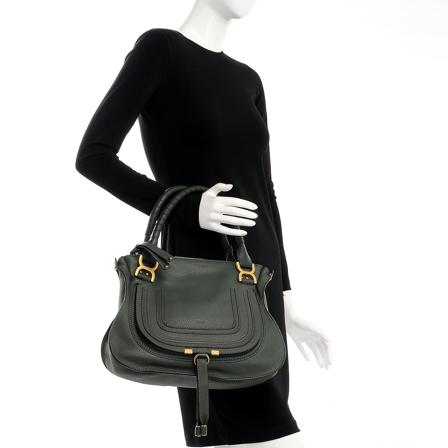 Chloe Calfskin Medium Marcie Satchel Midnight Green 3 of 8