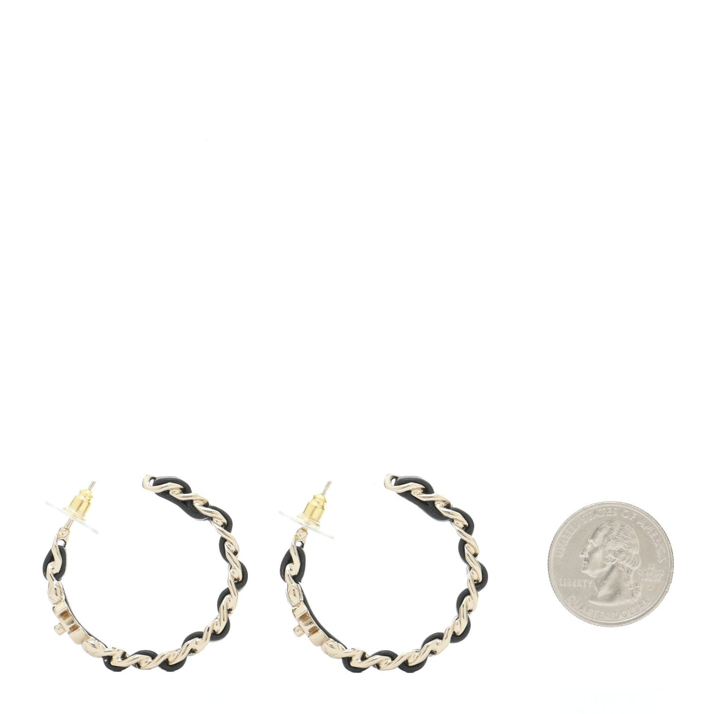 Lambskin CC Turnlock Chain Hoop Earrings Gold Black