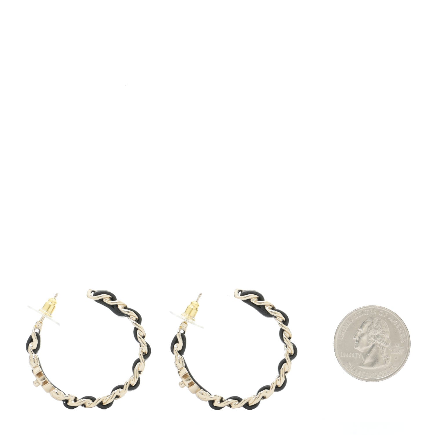 Chanel Lambskin CC Turnlock Chain Hoop Earrings Gold Black 2 of 5