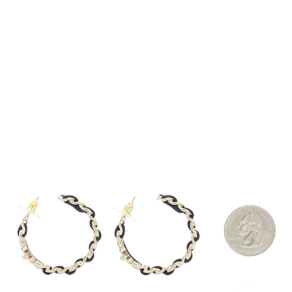 Chanel Lambskin CC Turnlock Chain Hoop Earrings Gold Black 2 of 5