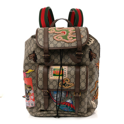 Gucci Soft GG Supreme Monogram Courrier Web Double Buckle Backpack Beige New Acero 1 of 14