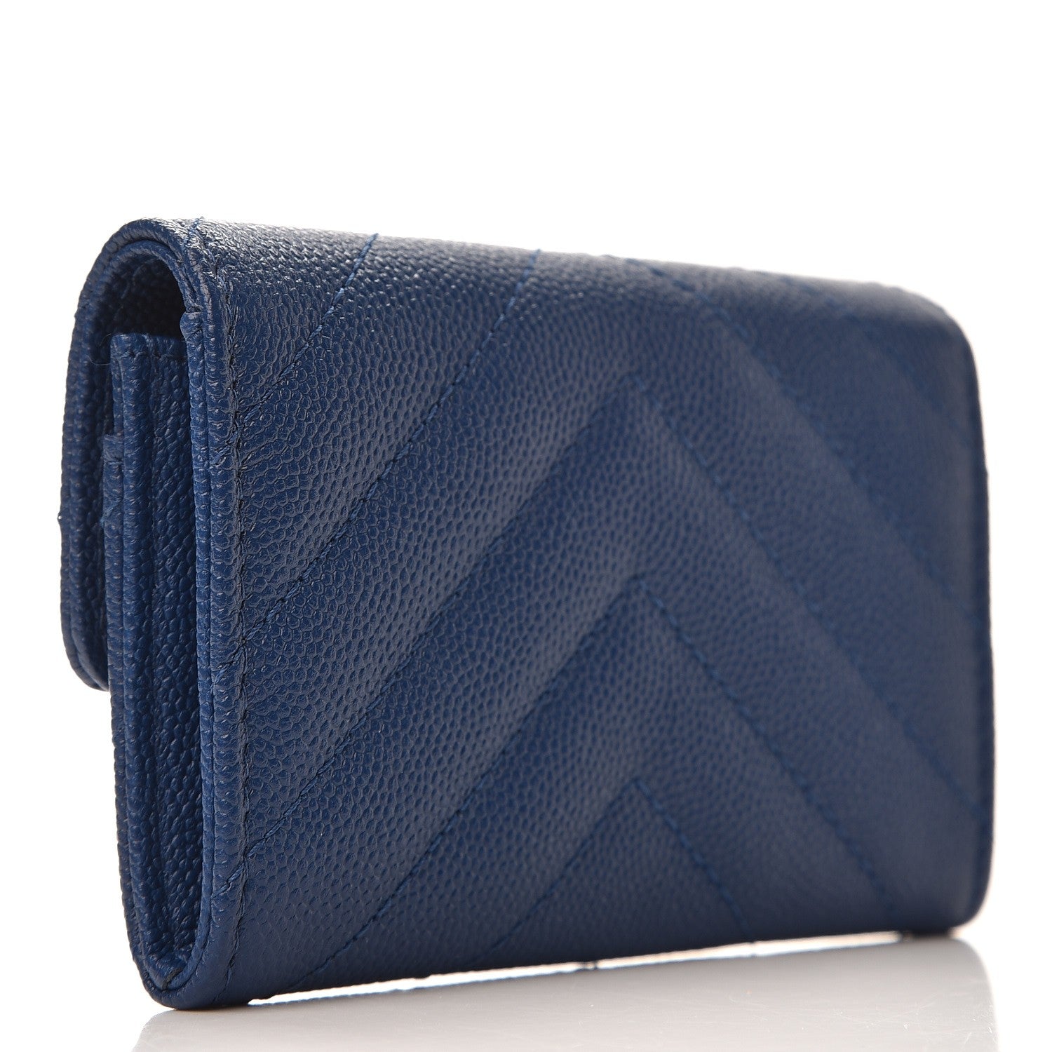 Chanel Caviar Chevron Quilted Card Holder Wallet Dark Blue 3 of 9