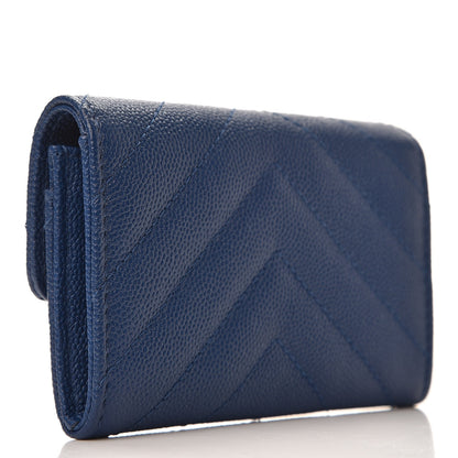 Chanel Caviar Chevron Quilted Card Holder Wallet Dark Blue 3 of 9