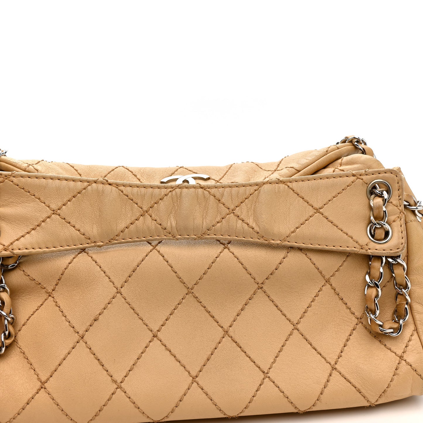 Lambskin Stitched Accordion Tote Beige