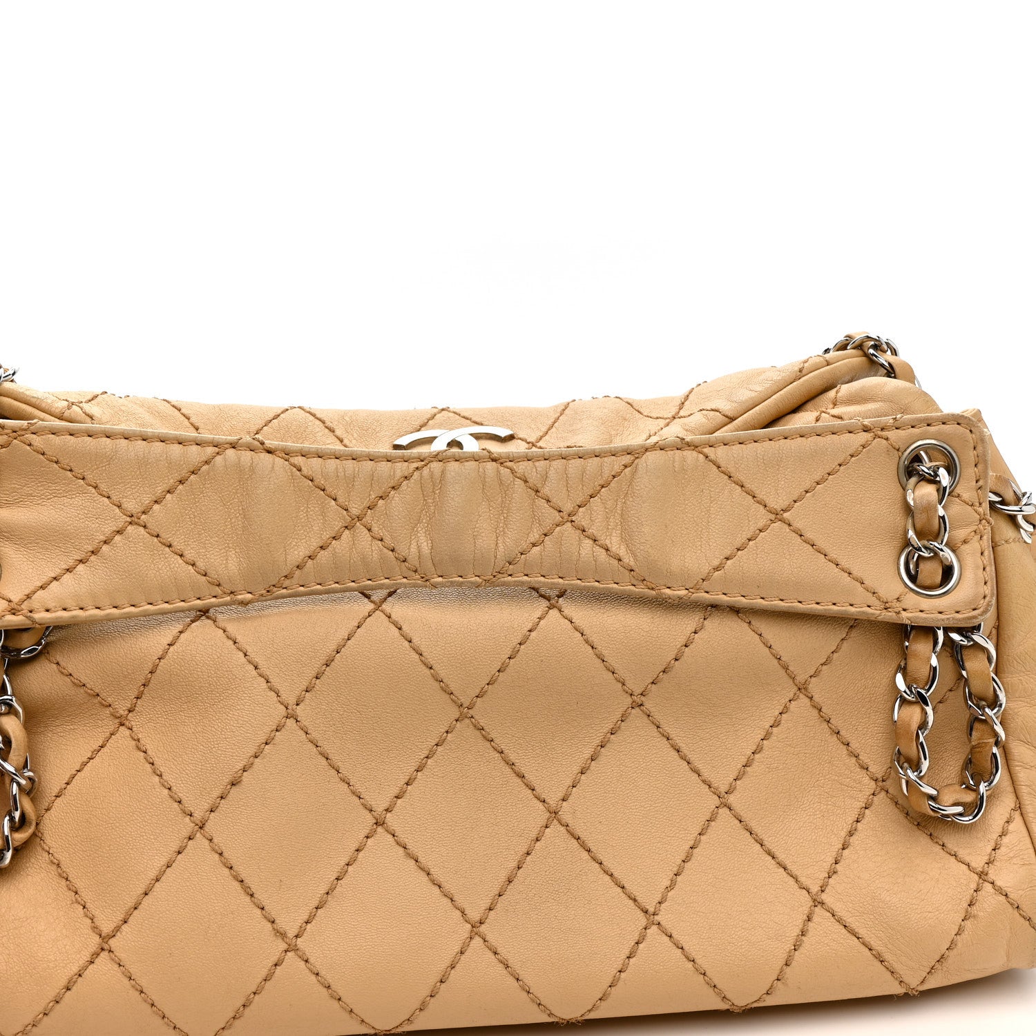 Chanel Lambskin Stitched Accordion Tote Beige 15 of 17
