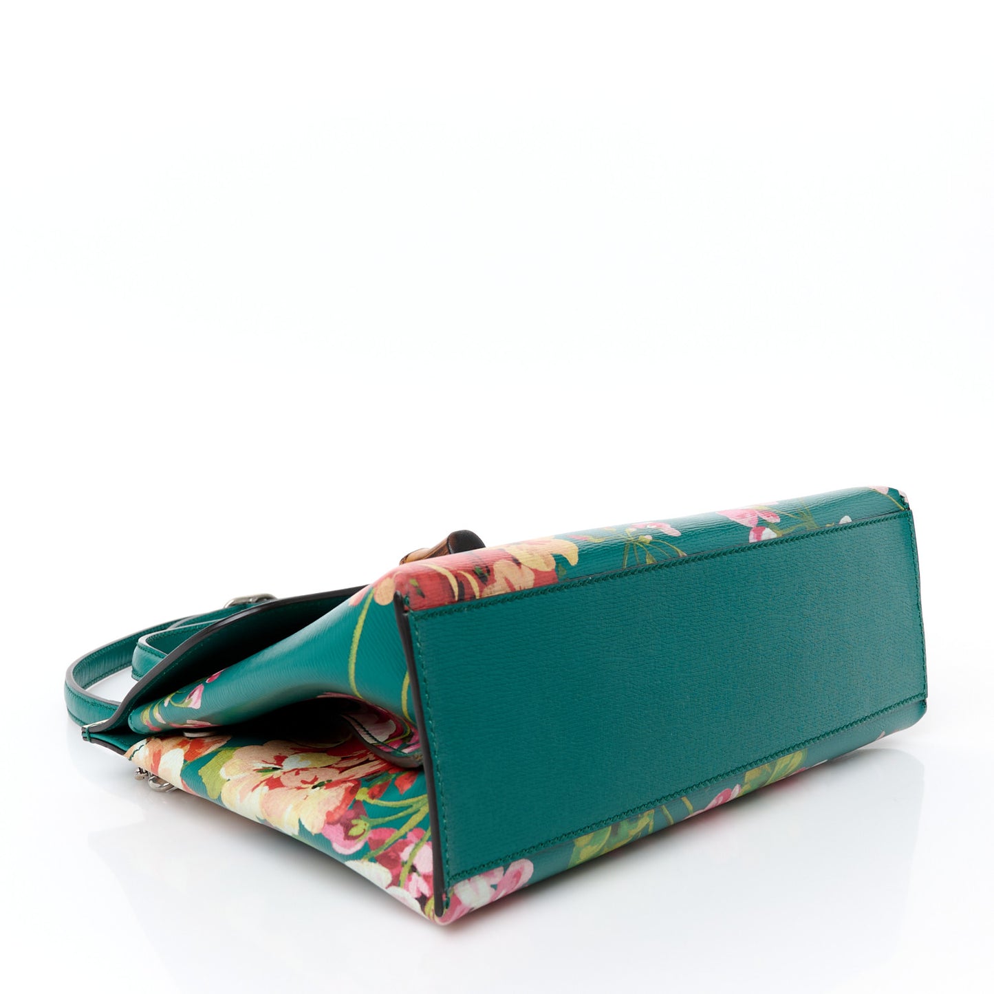 Shangai Calfskin Blooms Print Small Bamboo Daily Top Handle Bag Clear Bright Emerald Multicolor