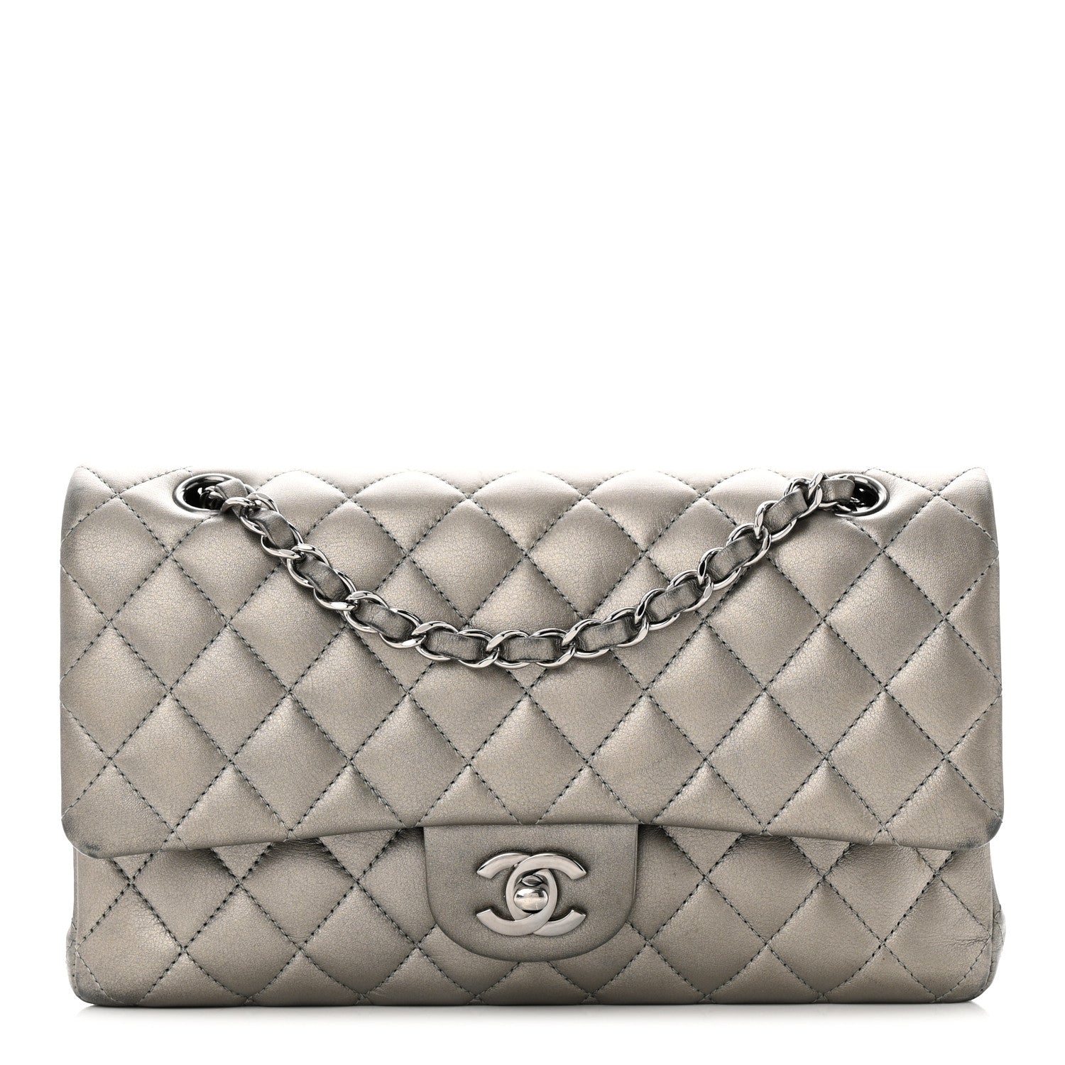 Chanel Metallic Calfskin Quilted Medium Double Flap Ruthenium 1 of 16