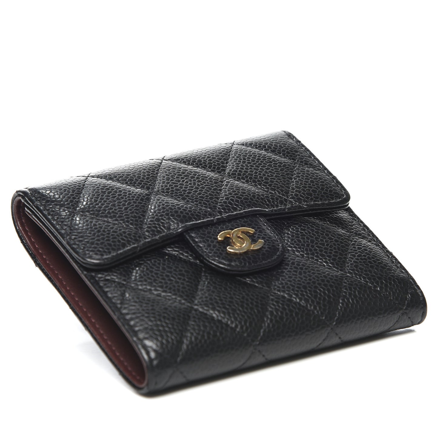Caviar Quilted Compact Flap Wallet Black
