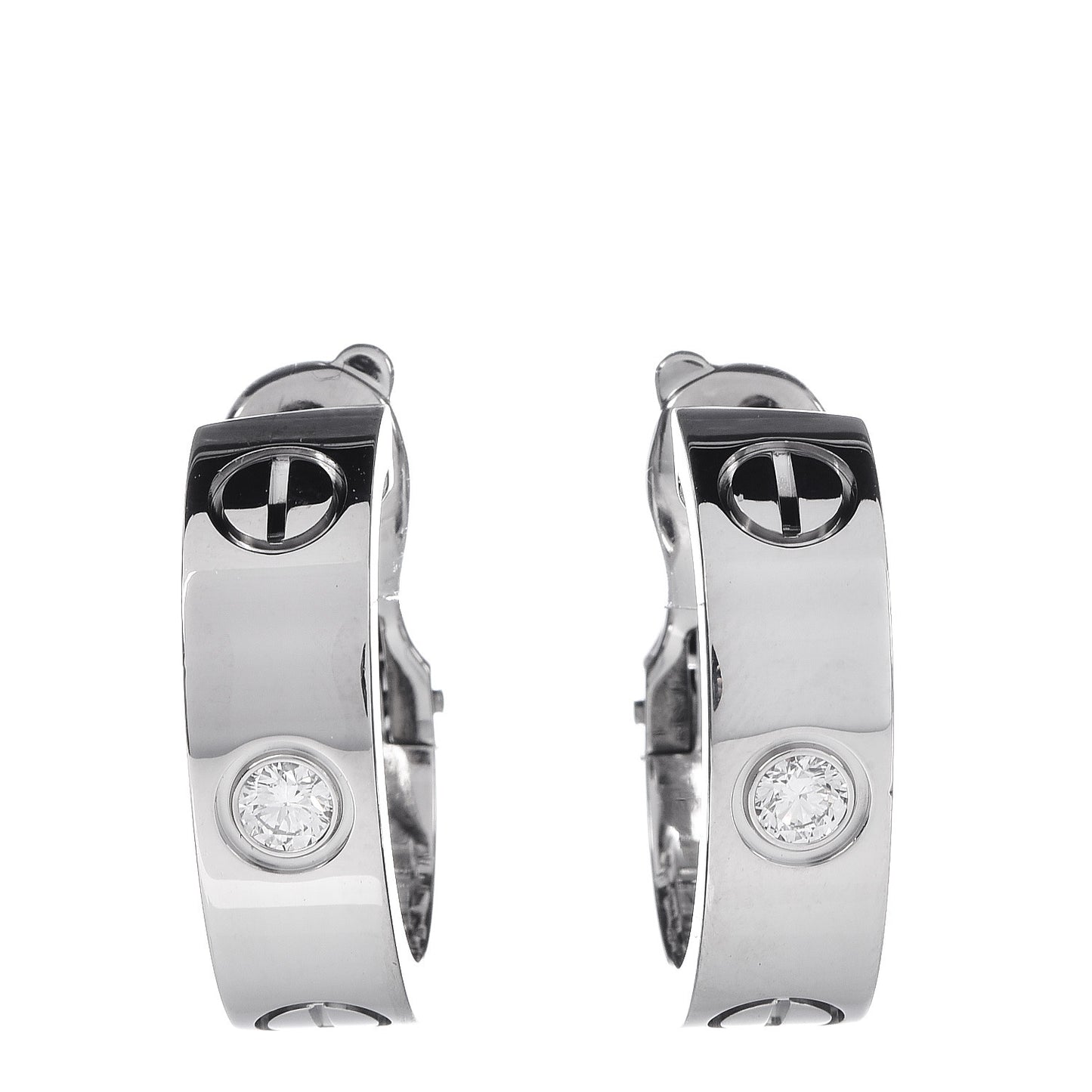 18K White Gold 2 Diamond 5.5mm LOVE Hoop Earrings