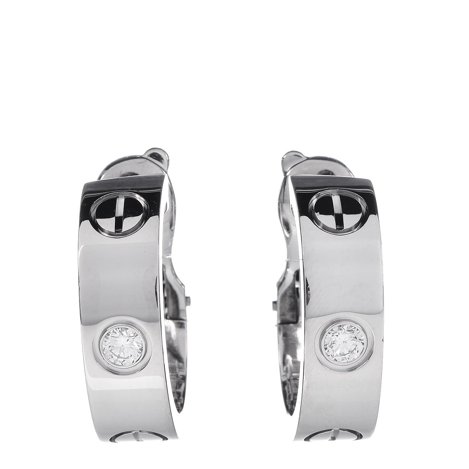 Cartier 18K White Gold 2 Diamond 5.5mm LOVE Hoop Earrings 1 of 6