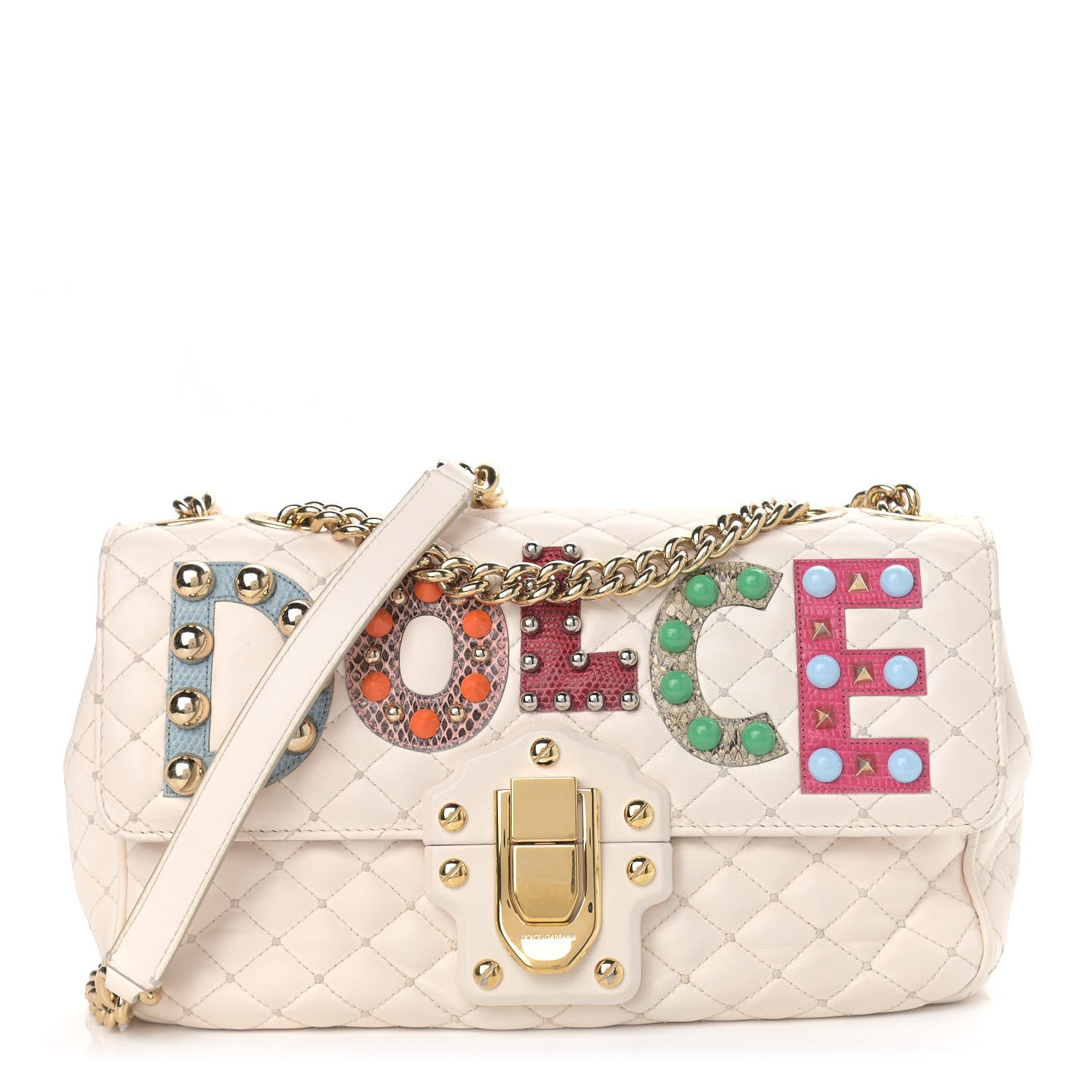 Dolce & Gabbana Lambskin Watersnake Embellished Lucia Shoulder Bag White 1 of 9