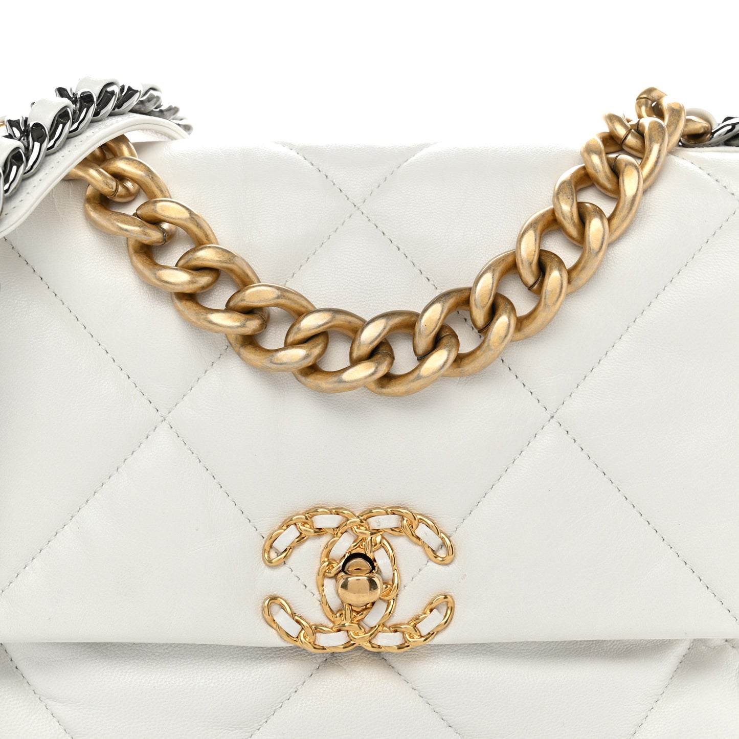 Lambskin Quilted Large Chanel 19 Flap White