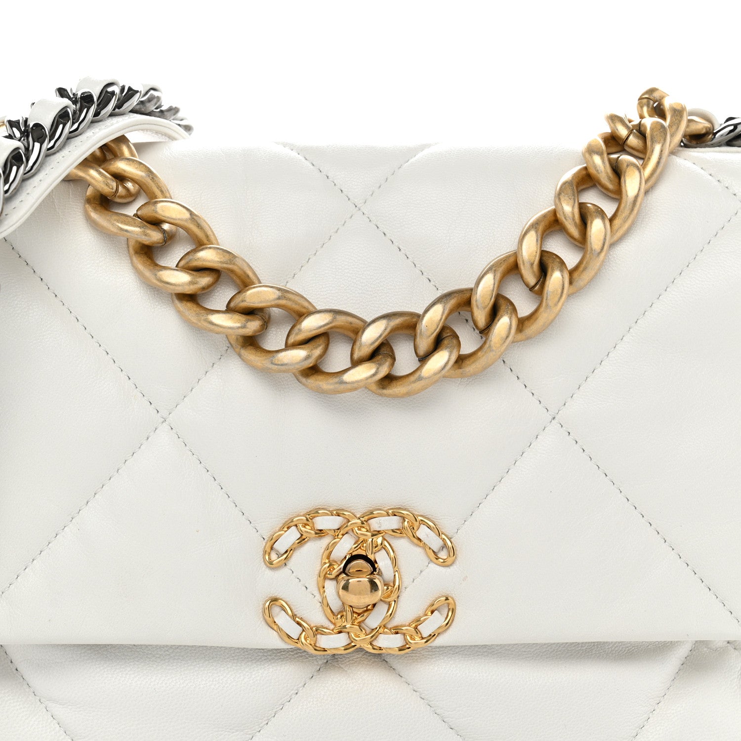 Chanel Lambskin Quilted Large Chanel 19 Flap White 8 of 10