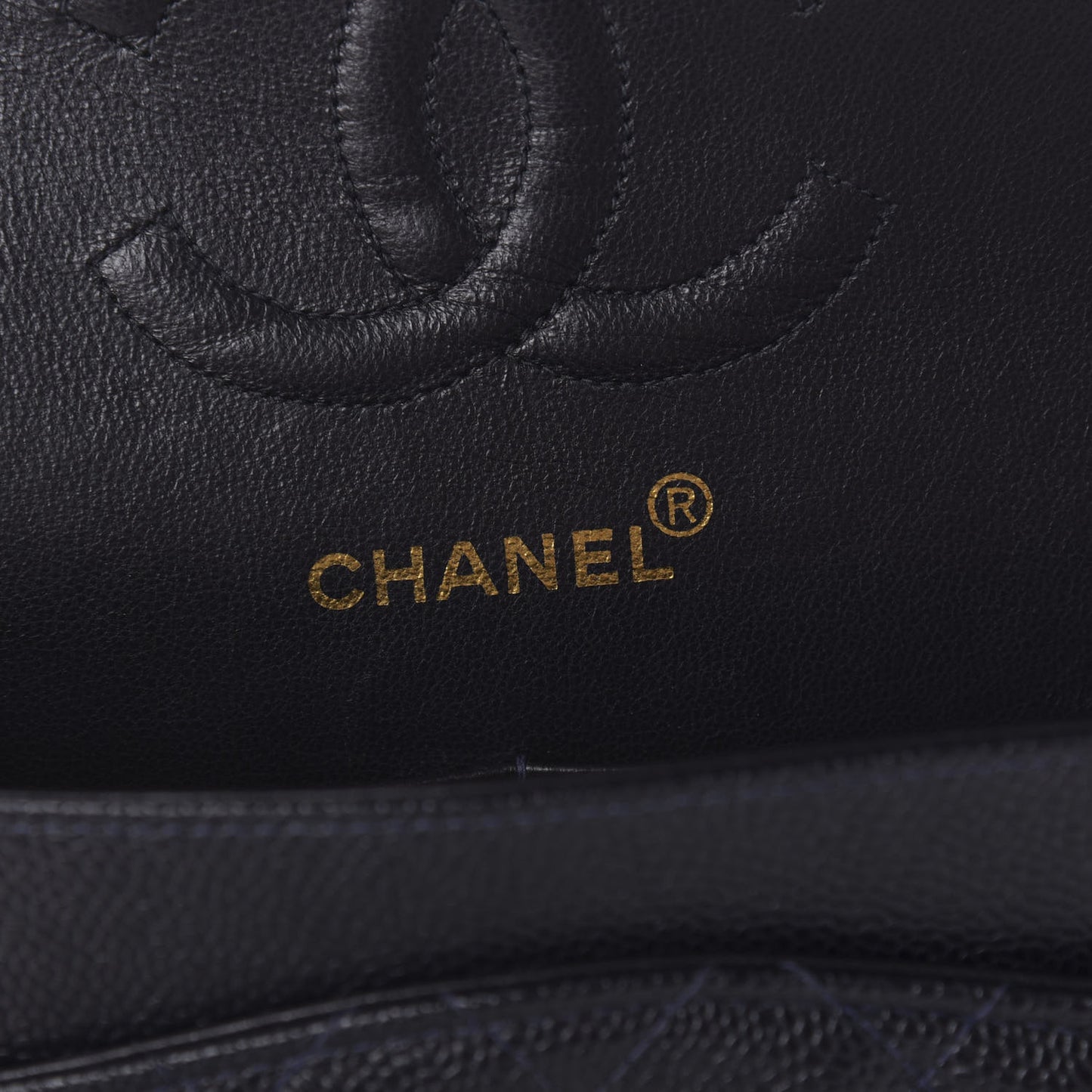 Caviar Quilted Medium Double Flap Navy