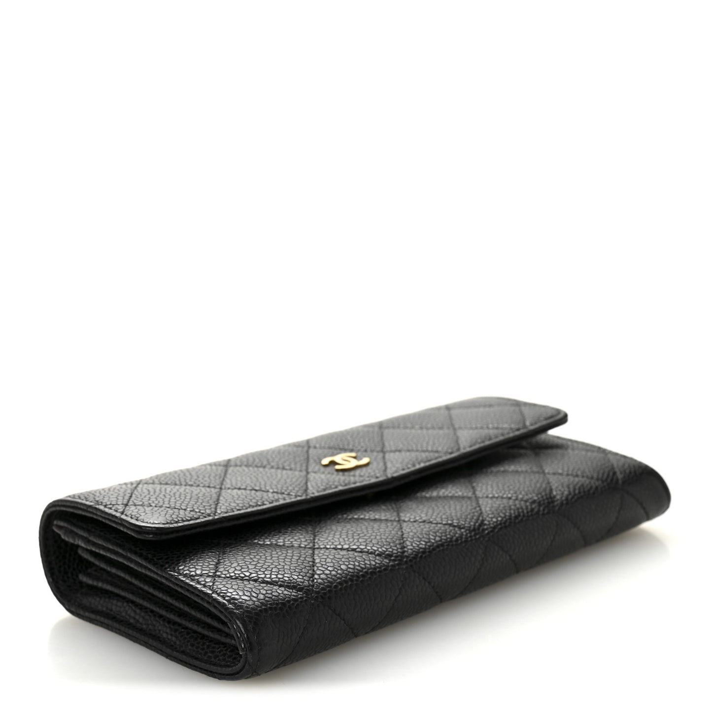 Caviar Quilted Large Gusset Flap Wallet Black