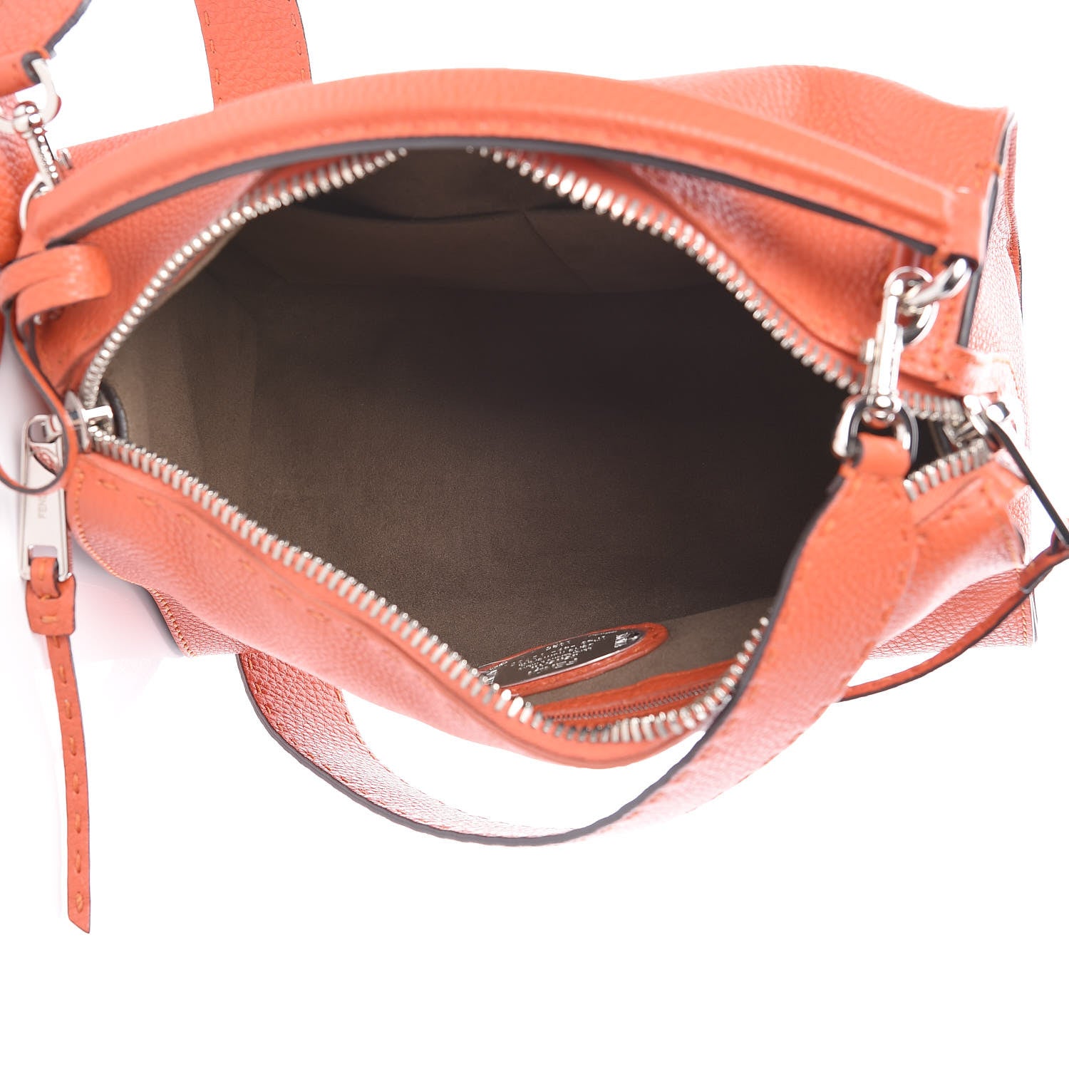 Fendi Calfskin Romano Selleria Lei Boston Tote Dark Orange 5 of 11