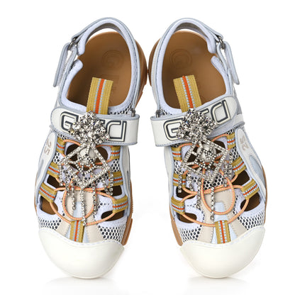 Gucci Mesh Fabric Tinsel Sport Sandals 39.5 White Silver 7 of 9