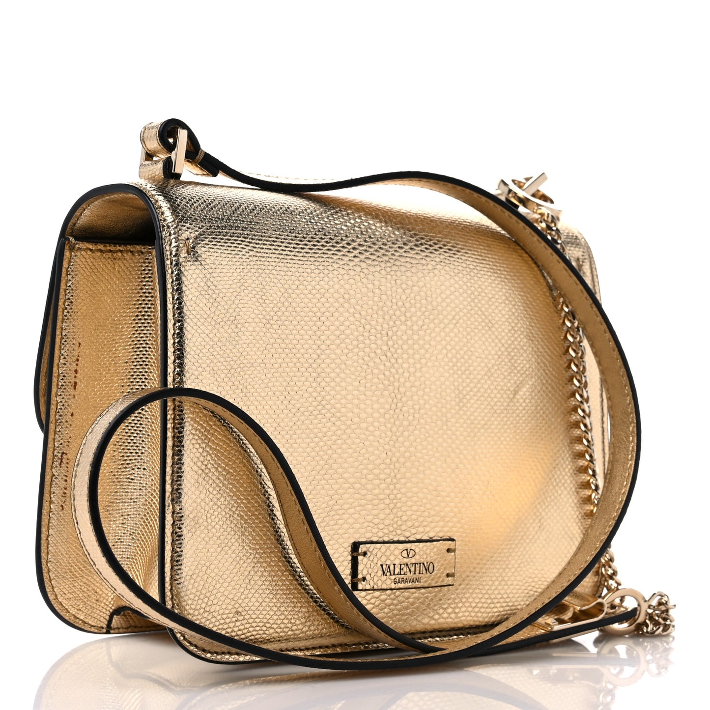 Metallic Snakeskin Small VSling Shoulder Bag Gold