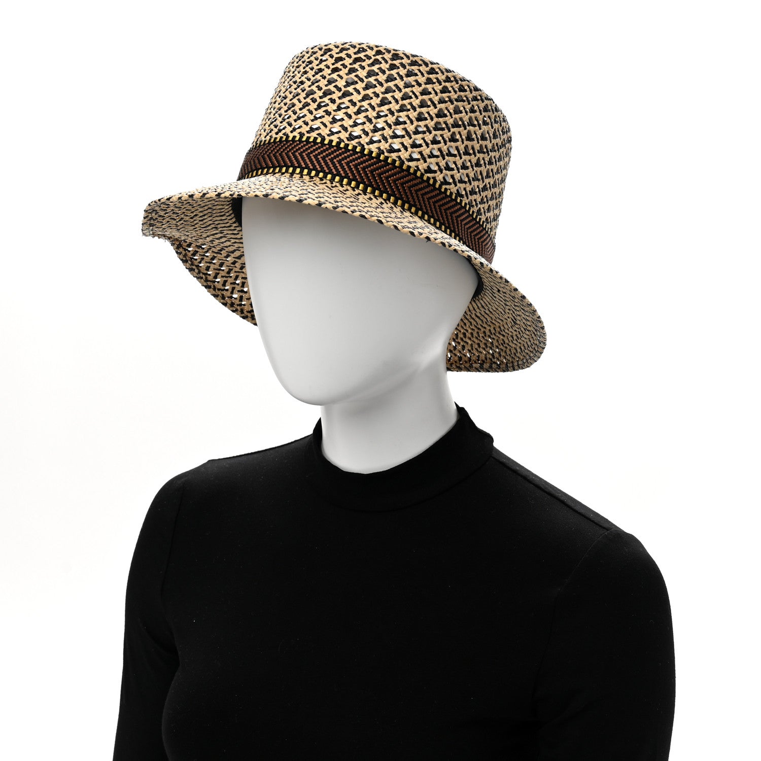 Hermes Straw Adele Panama Hat 58 Naturel Marron Jaune 2 of 12