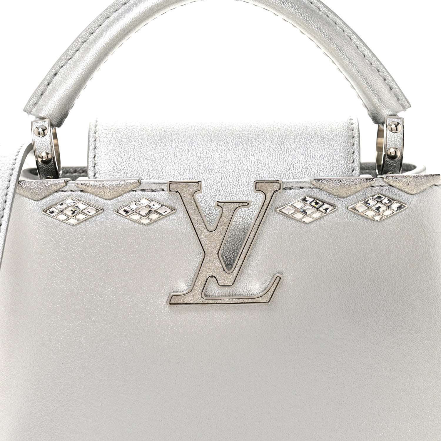 Louis Vuitton Lambskin Strass Mini Capucines Silver 1864974