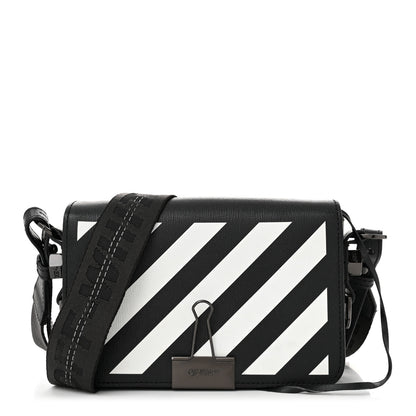 Off-White Saffiano Striped Mini Diag Binder Clip Bag Black White 1 of 11