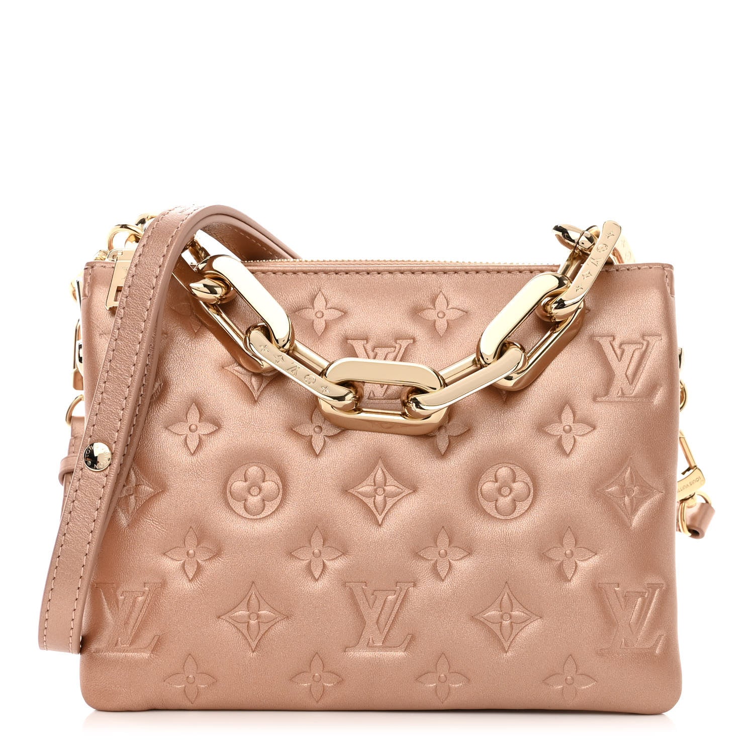 Louis Vuitton Metallic Lambskin Embossed Monogram Coussin BB Pink Gold 1 of 11