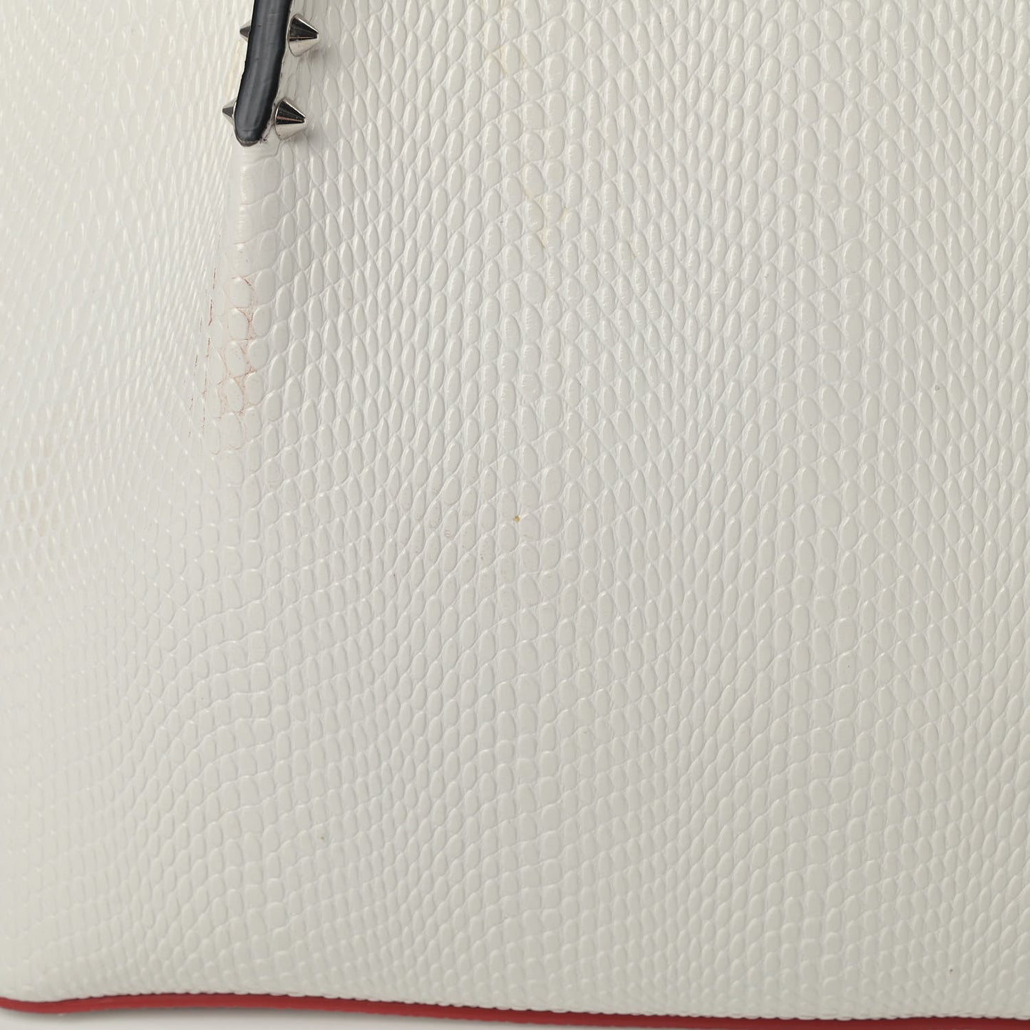 Calfskin Lizard Embossed Spikes East West Cabata Tote White
