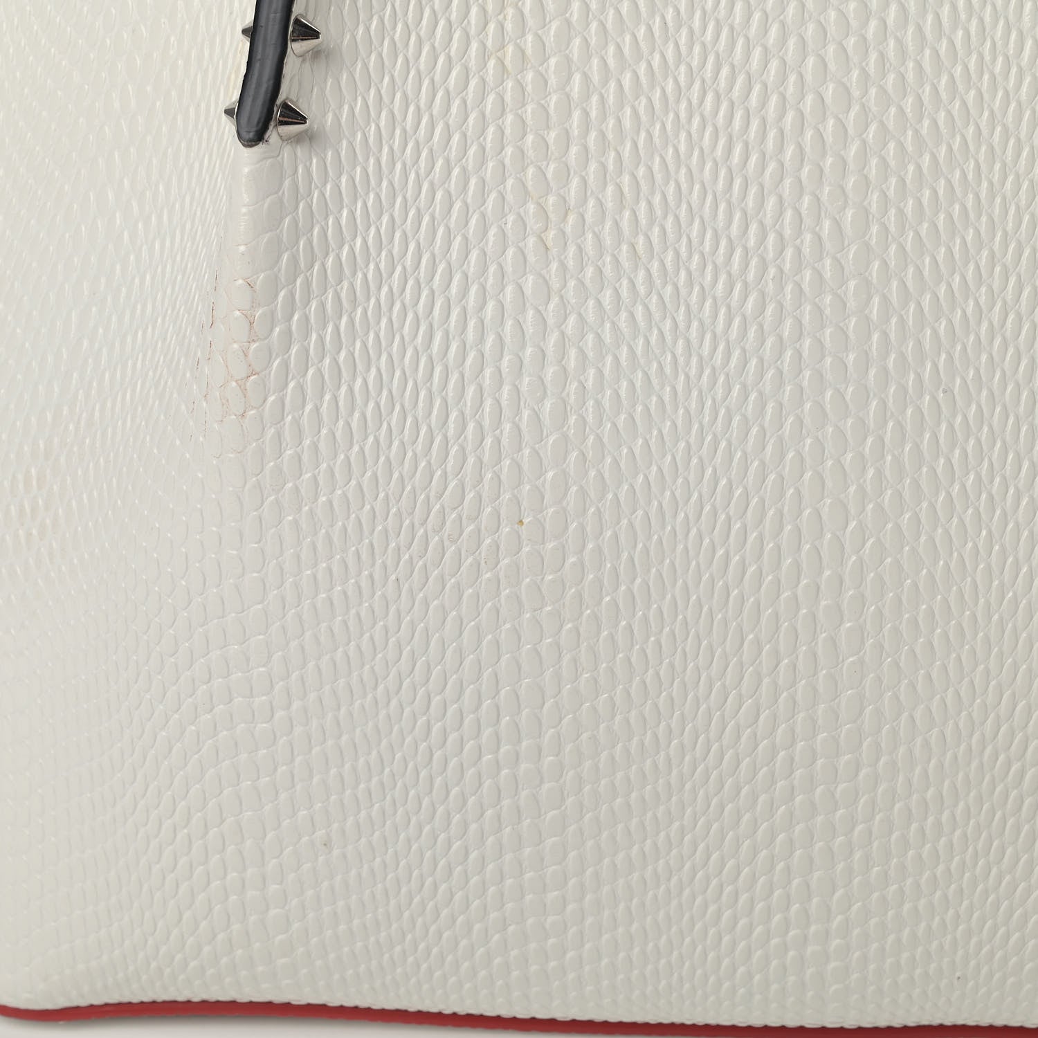 Christian Louboutin Calfskin Lizard Embossed Spikes East West Cabata Tote White 5 of 8